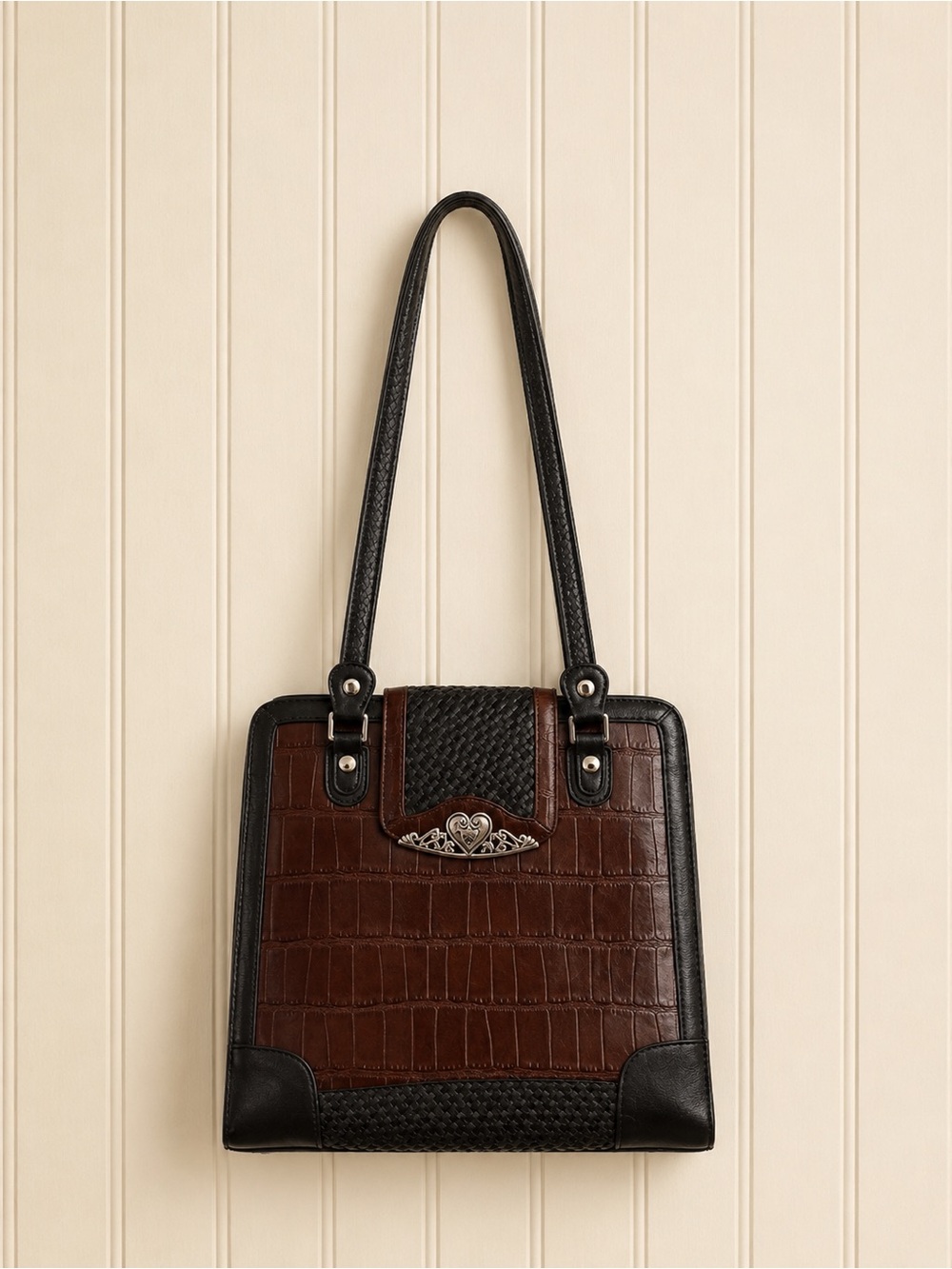 Marc Chantal Women's Brown and Black Croc-Embossed HandBag